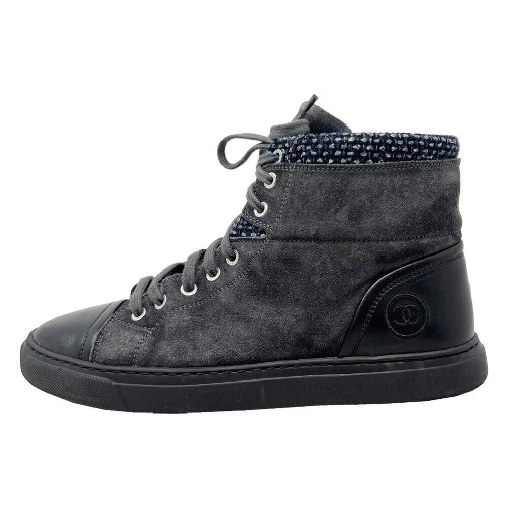 Chanel Suede‎ & Tweed High-Top Sneakers – Gray/Black – Size 40